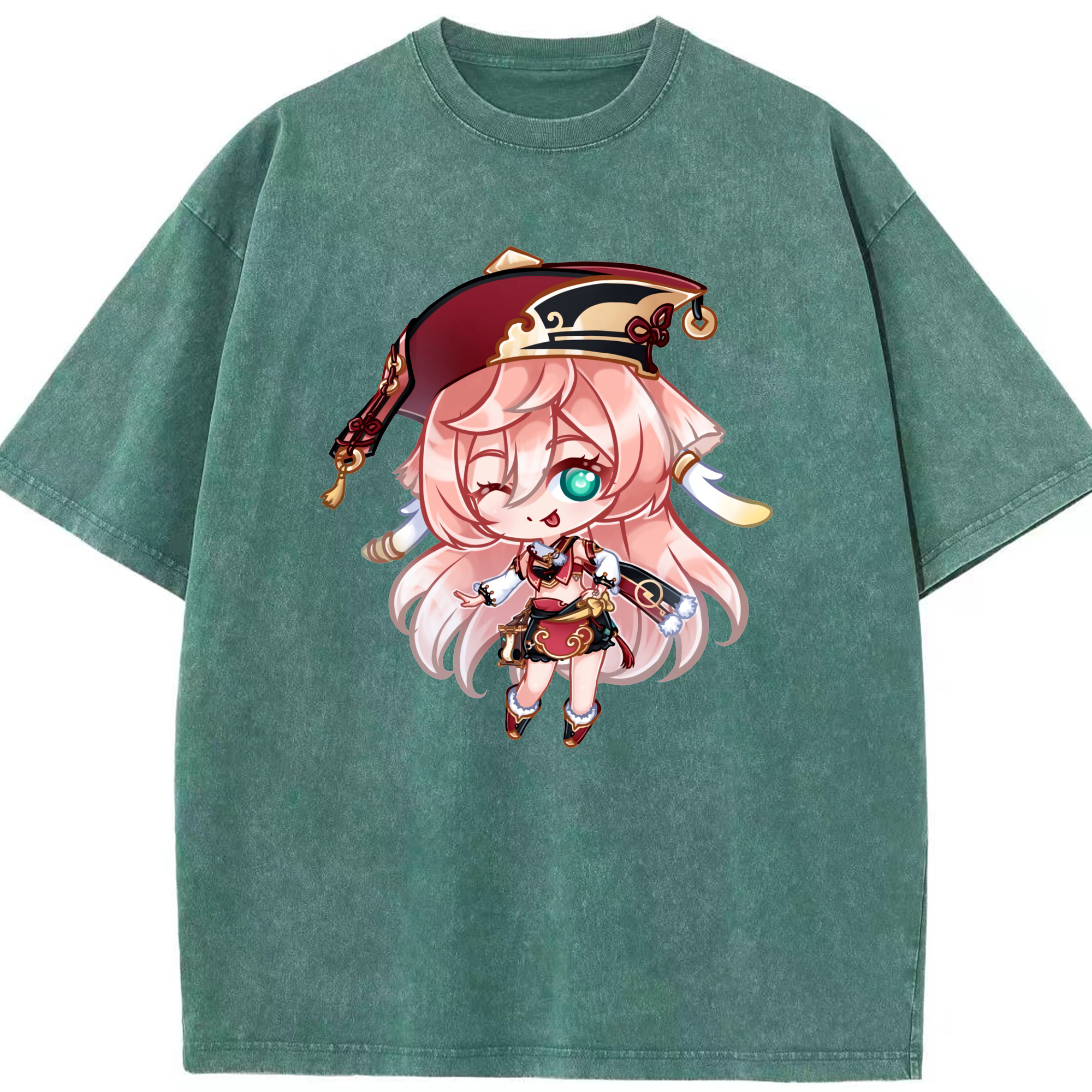 げんし神 ヤンフェイ genshin Yanfei 綿100% ヴィンテージ風 半袖Tシャツ（フロントプリント）